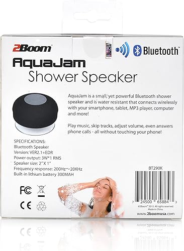 Miniatura 6 de Aqua Jam - Altavoz de ducha portátil Bluetooth inalámbrico resistente al agua con ventosa, color negro