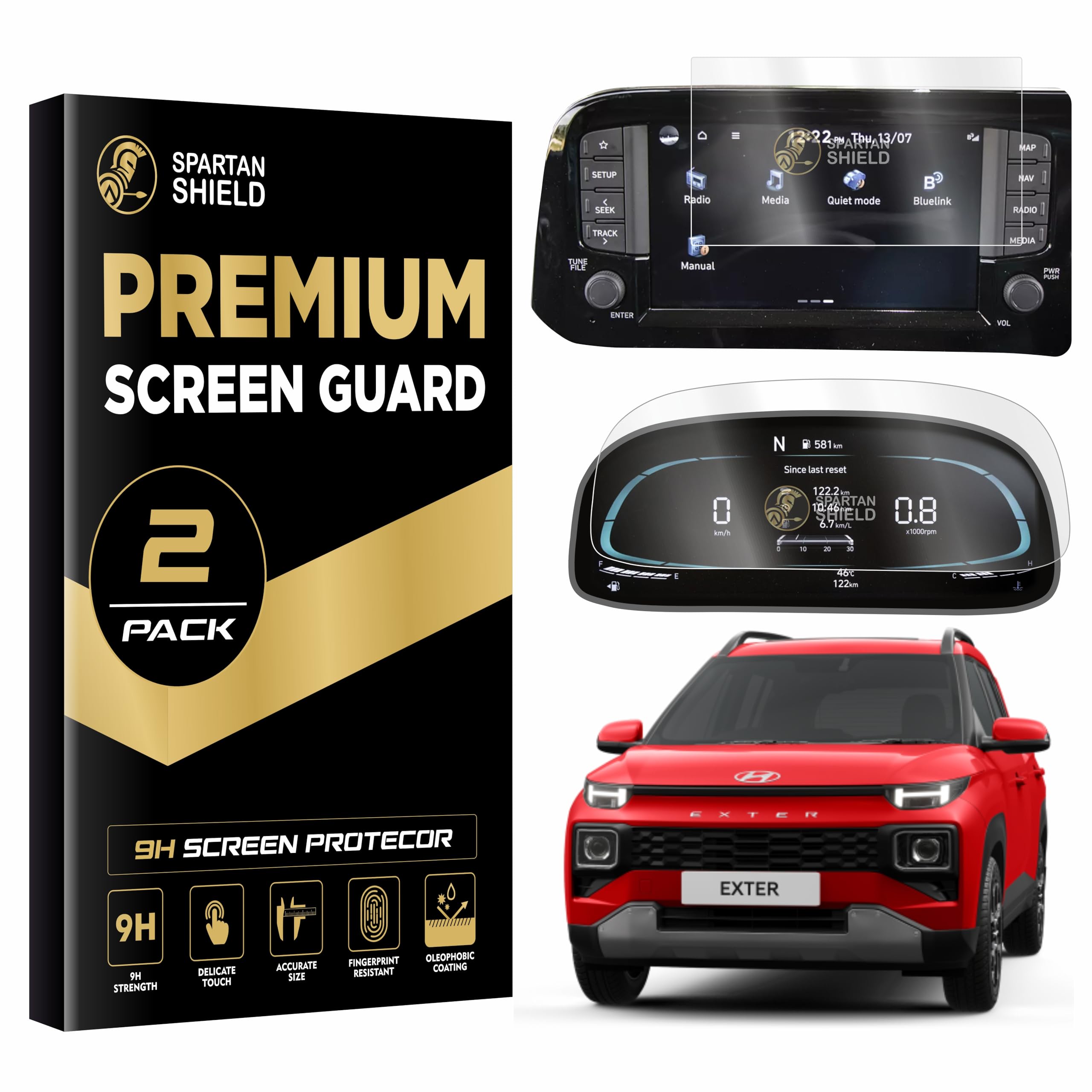 Screen Guard Combo For Hyundai Exter Navigation System|Gps Infotainment 8In&Instrument Cluster Protector|S Sx Sxo Music System Car Display Accessories [Not Tempered Glass](Exter Combo)