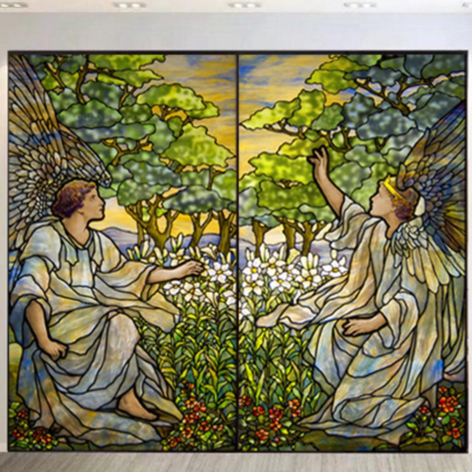 小物 330 花柄窓フィルム 教会絵柄 プリント すりガラス 目隠し フィルム 窓飾り