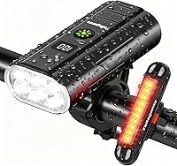 Vista 1 de 6 luces LED superbrillantes para bicicleta de noche, 6400 mAh USB recargable luces de bicicleta luces delanteras y traseras, luz trasera