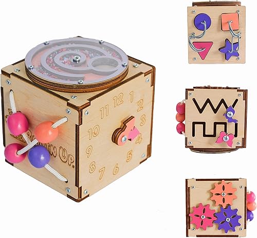 BrainUpToys Cubo de actividades ocupado para viajes niños y bebés tablero ocupado juguete clasificador de madera juguetes Montessori para bebés