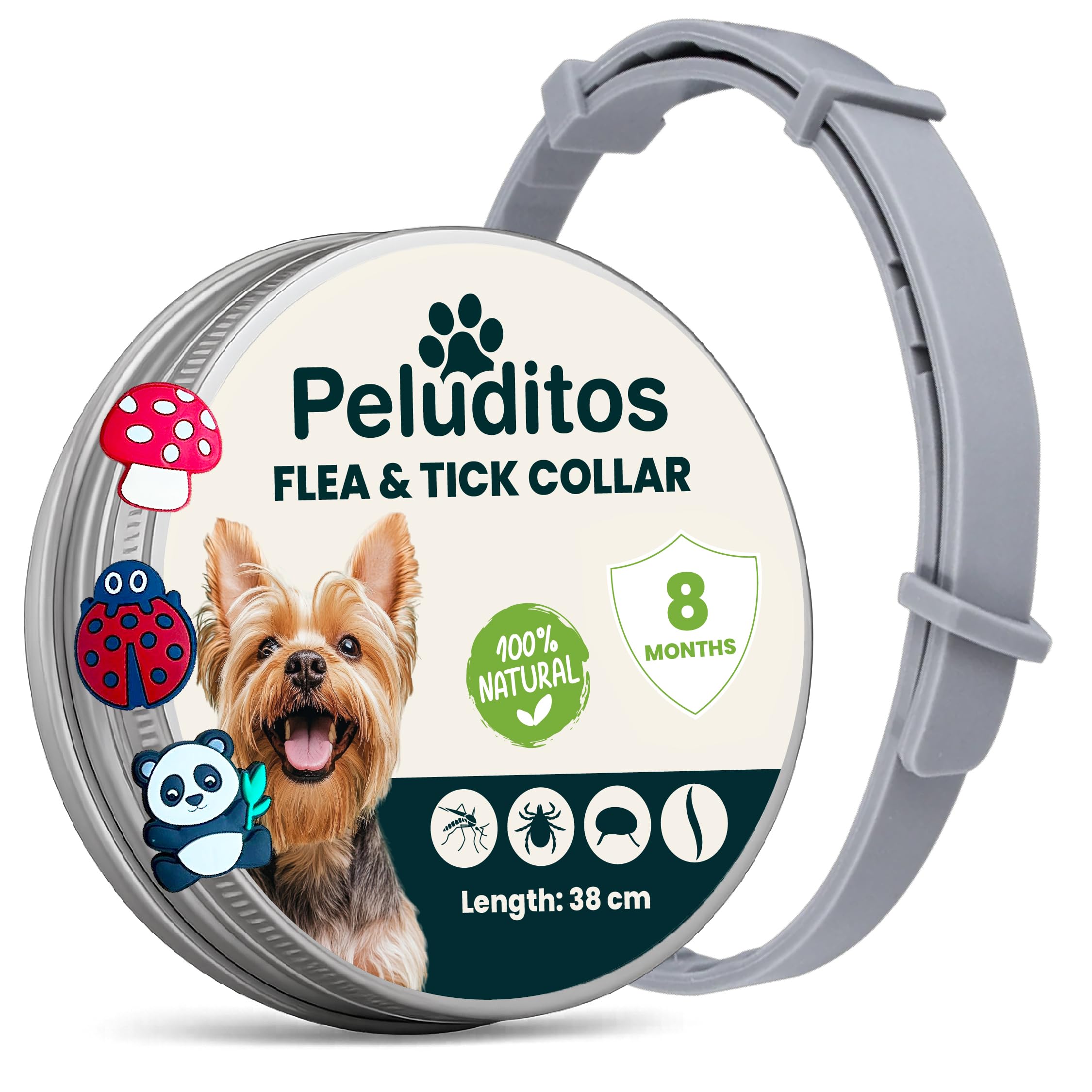 Collar antiparasitario Natural para Perros – Protección hasta 8 Meses contra pulgas y garrapatas – 3 Charms de Regalo - Ajustable y Suave con su Piel.