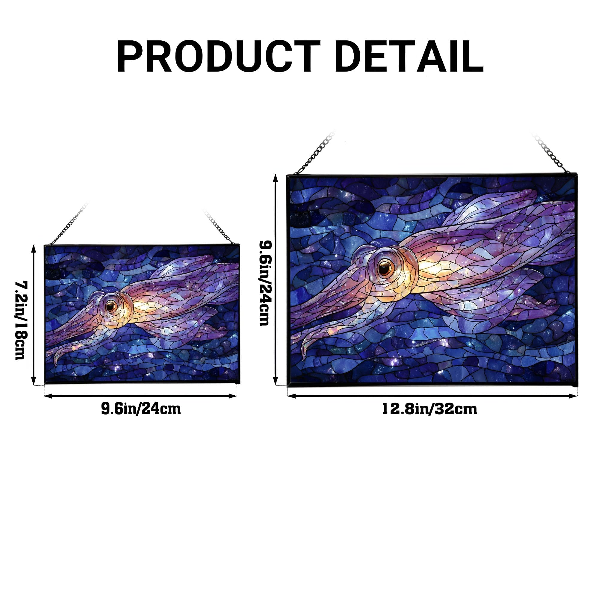 Glass Squid Ocean Animal Stained Glass Suncatcher – Rectangular Hanging Window Panel with Underwater Scene – Glass Art Gift for Coastal Decor and Sea Lovers, Christmas, Halloween 65eRQQ