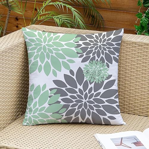 Miniatura 2 de Juego de 4 fundas de almohada verdes de 18 x 18 pulgadas, fundas decorativas para primavera y verano, para exteriores, diseño geométrico floral para