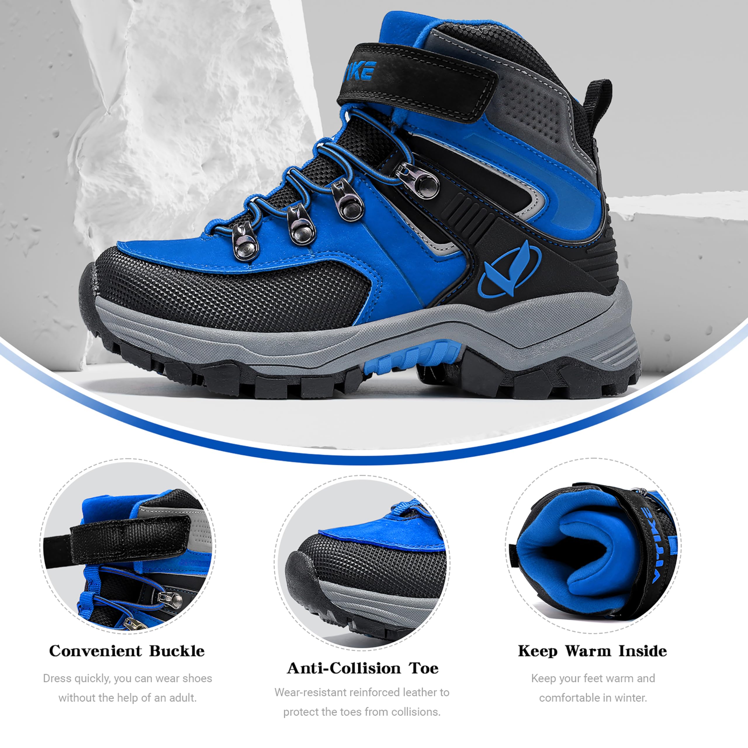 ASHION Enfants Chaussure en Coton Hiver Chaude Chaussure de Randonnée Bottes de Neige
