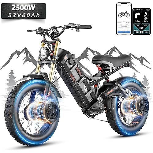 2025 Eahora Romeo Pro 2/Pro 3 46-50Mph Electric Bike for Adults, Peak 5600W/4000W Dual Motor Ebike, 60V 80Ah/52V 70Ah 235 Mile Long Range E Bike, 26*4.0" Fat Tire, Full Suspension, All Terrain, UL2849