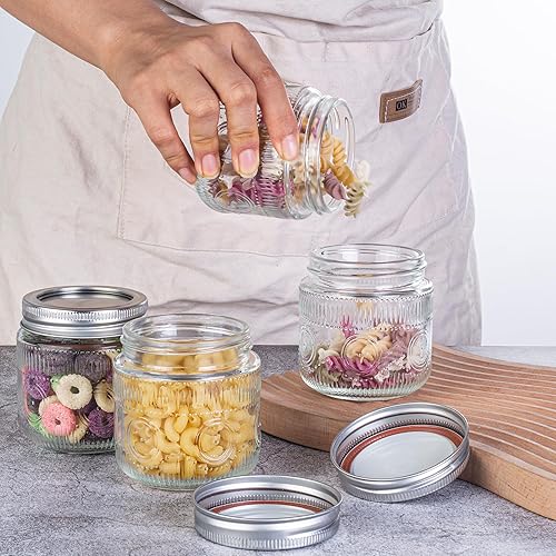 Miniatura 4 de Amzcku Tarros de masón vintage de 8 onzas con tapas, tarro de conservas de boca regular, seguro para almacenamiento, conserva, conserva,