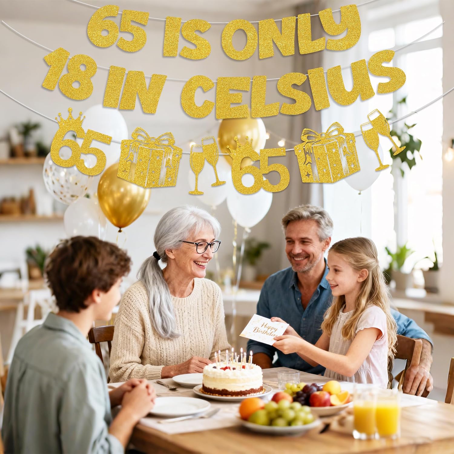 Happy 65th Birthday Decorations Banner - 65 is Only 18 in Celsius Gold Glitter Banners Garland Decoration, Birthday Party Supplies for 65 Years Old Men Women