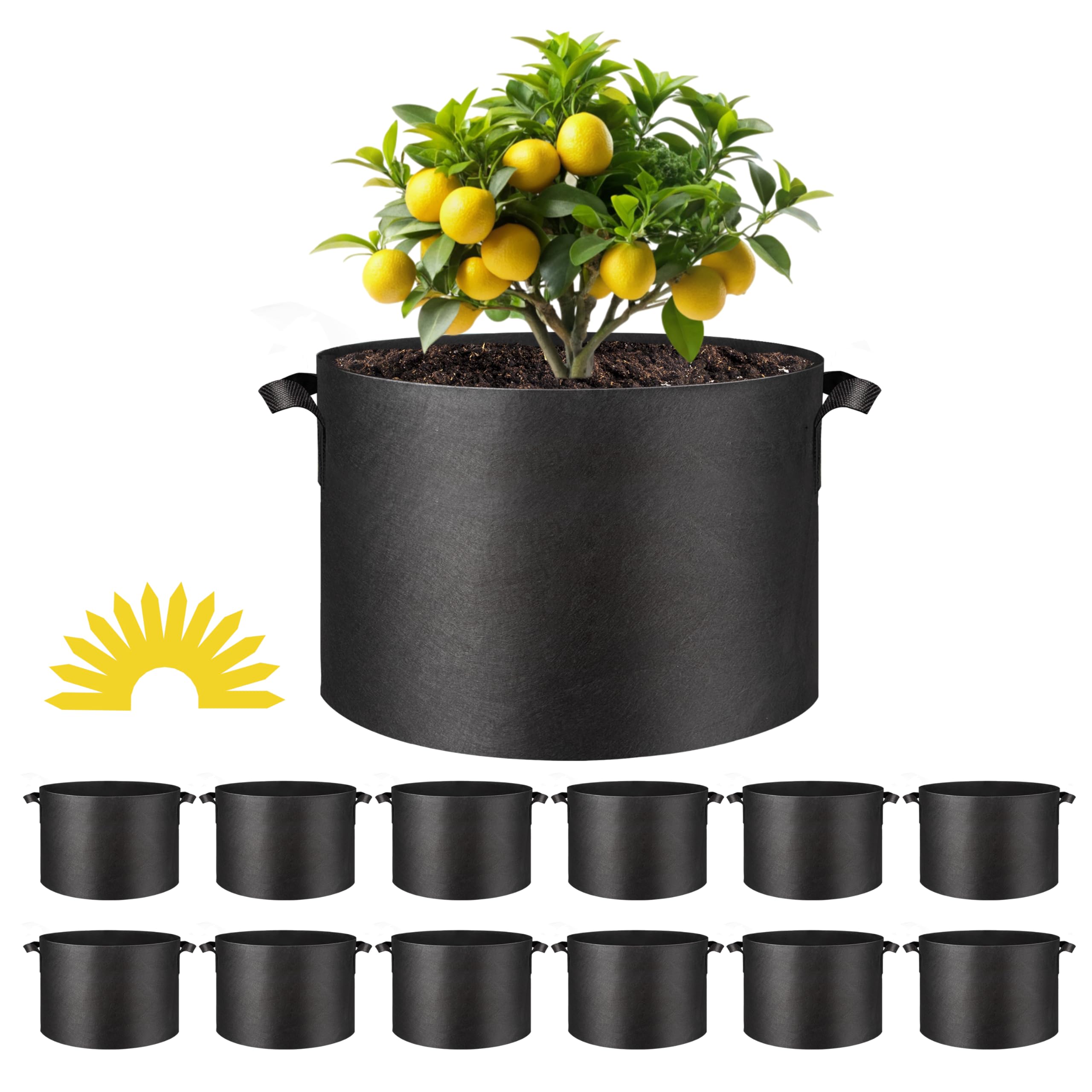 Simple Deluxe Grow Bags Pflanztöpfe mit Griffen, verdickter Vliesstoff, Belüftungstuch, strapazierfähig, Gartenarbeit für Tomaten, Kartoffeln, Gemüse und Blumen, schwarz, mit 12 Etiketten