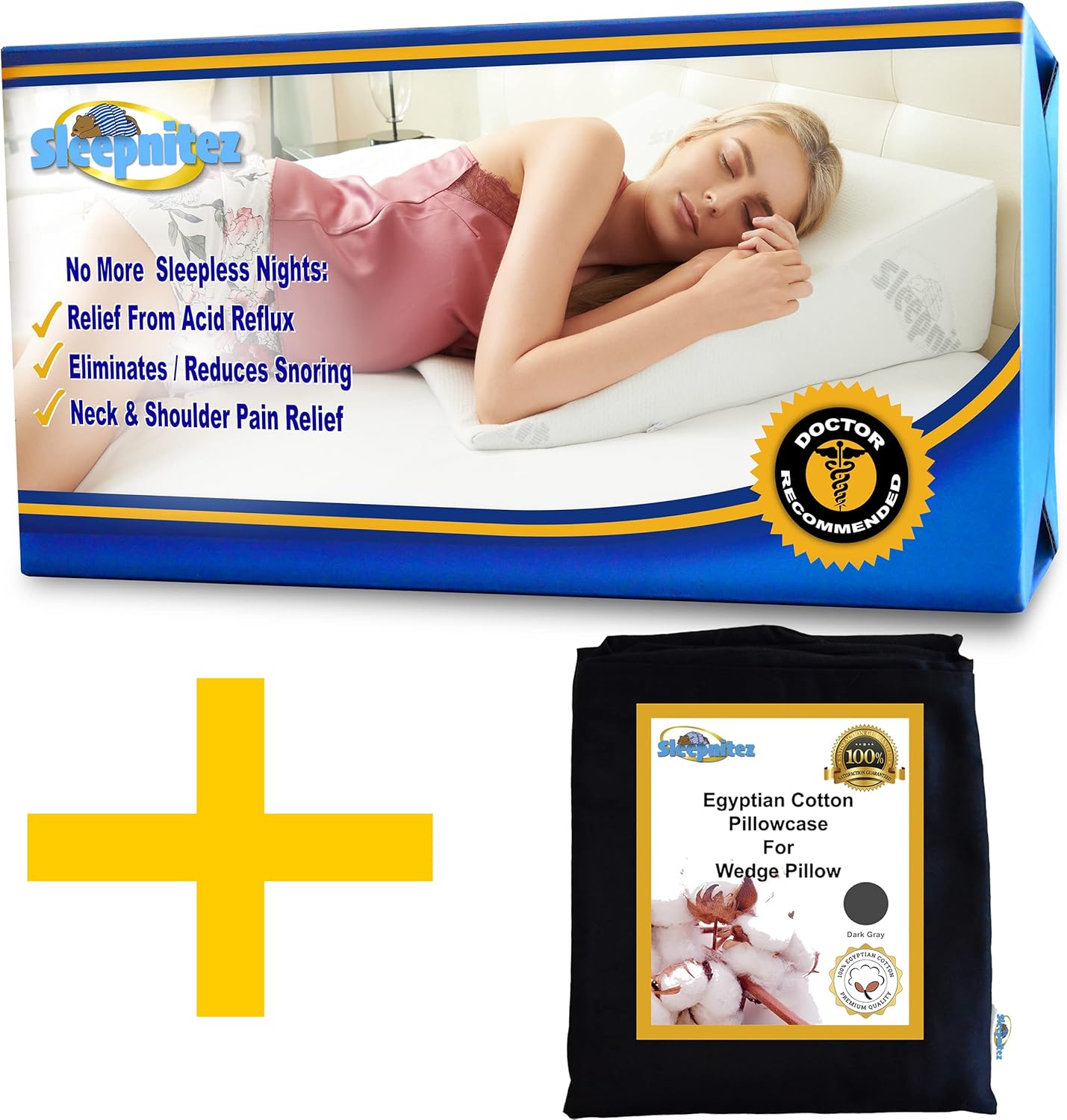Sleepnitez Almohada de cuña de 8 pulgadas para reflujo ácido con funda Tencel y funda de almohada de algodón egipcio gris oscuro Guatemala