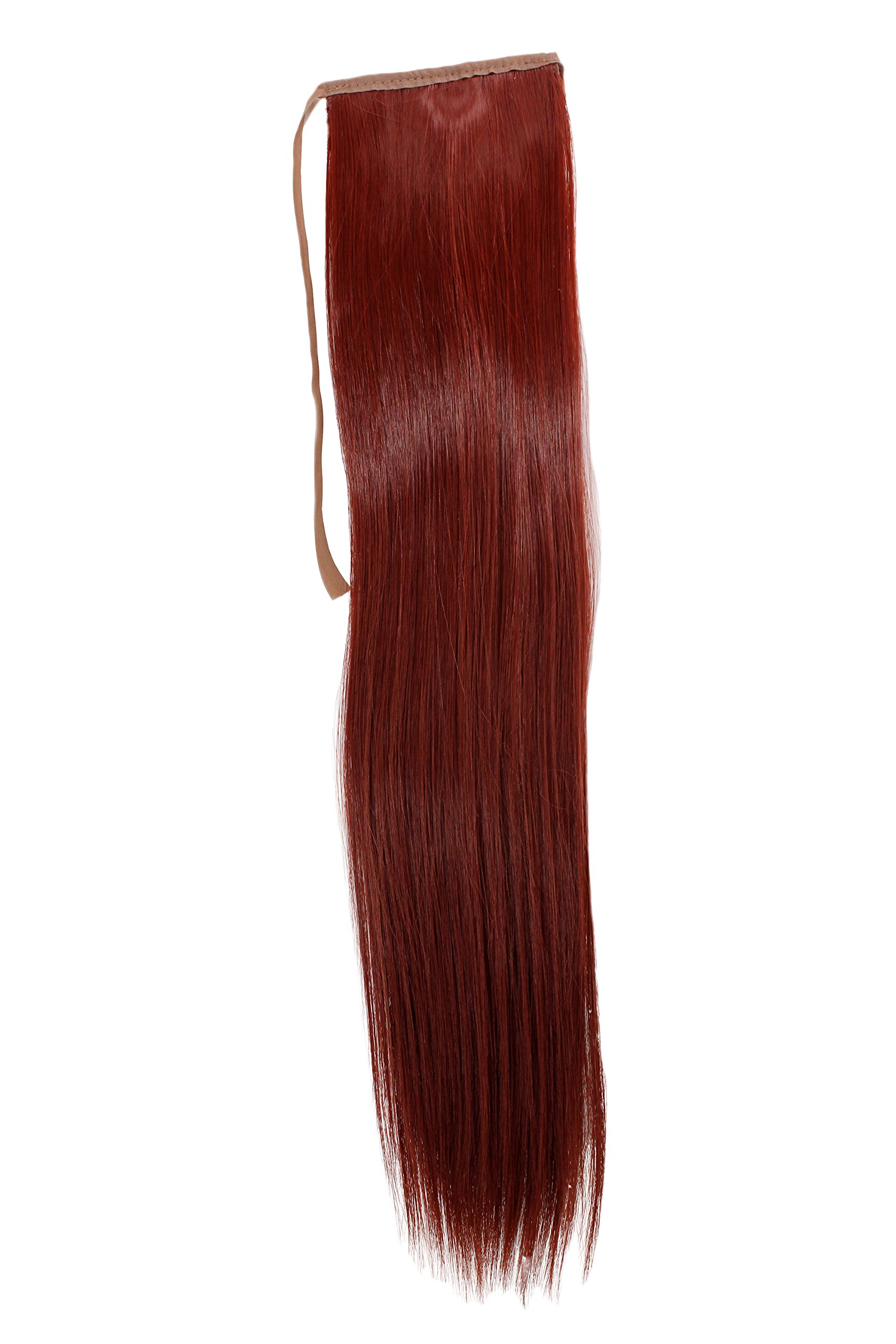 WIG ME UP - YZF-TS18-35 Hairpiece Pontail Pigtail extension slim light straight comb and ribbon dark red, red (35), 45cm