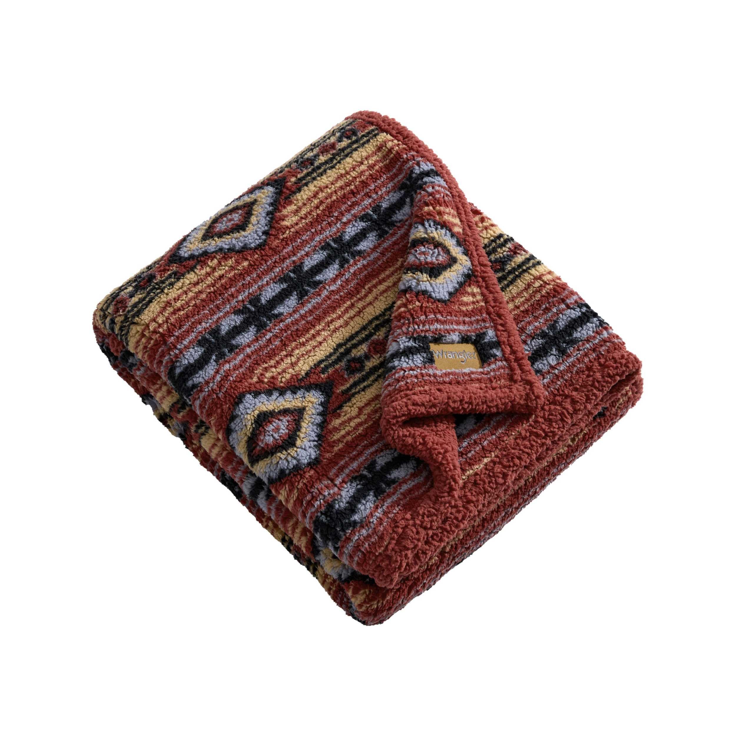 Wrangler - Reversible Throw Blanket, 50 x 60, Printed Sherpa Fleece Blanket for Bed & Couch, Cozy Decorative Throw, Anguston Red