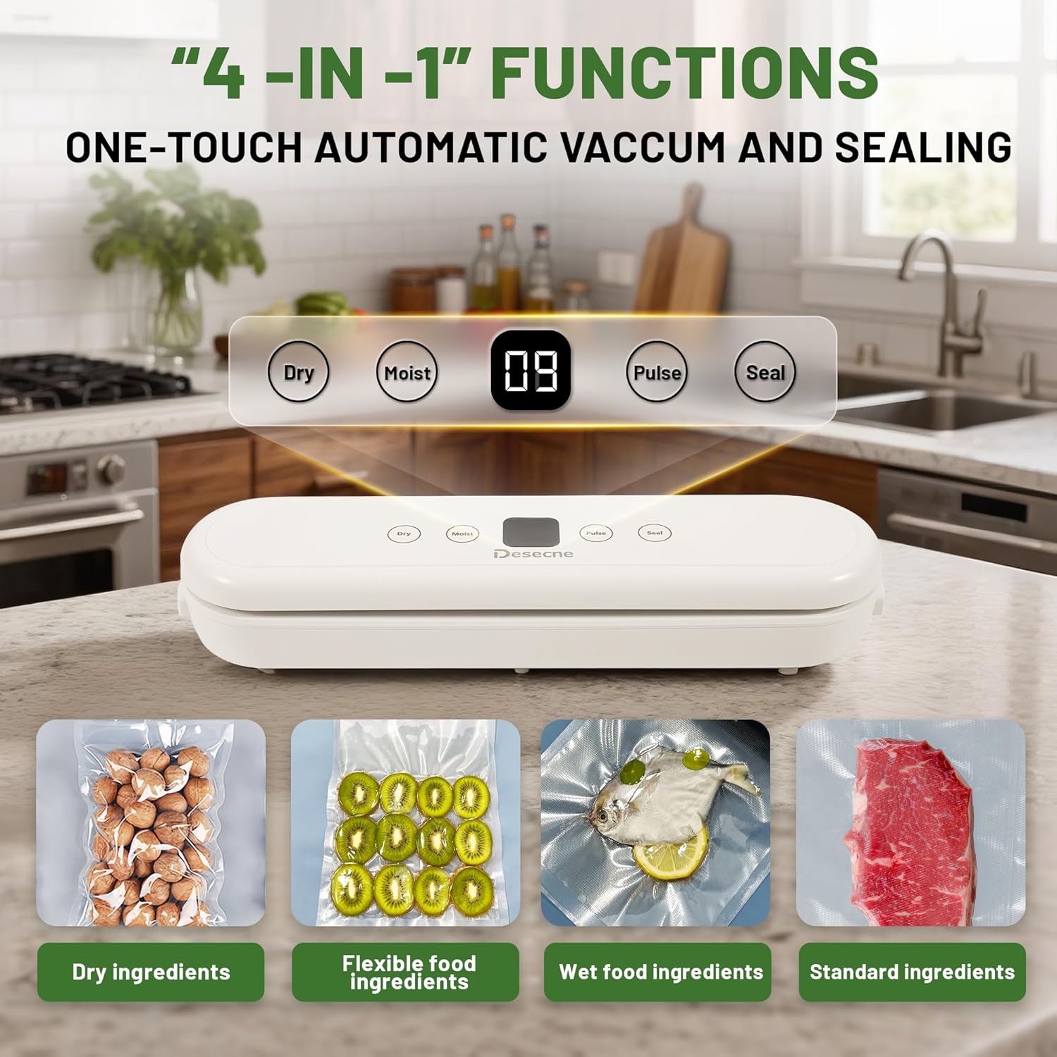 Vacuum Sealer Machine For Food,Full Automatic Bag Sealer with 10 Pre-cut Bags,Multifunctional Vacuum Food Sealer,Dry & Moist, White - Image 4
