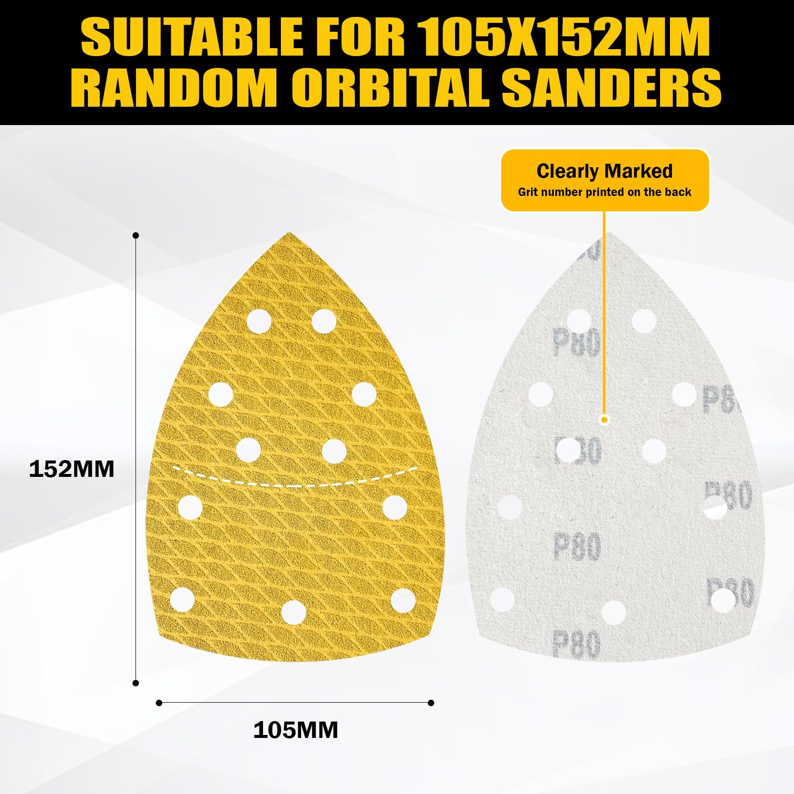 Lot de 105 Papier à Poncer Triangulaire 105x152mm, Papier Abrasif P40/60/80/120/180/240/320 pour Ponceuse Multifonction PSM 100A 160 200 AES 18, Bois Métal