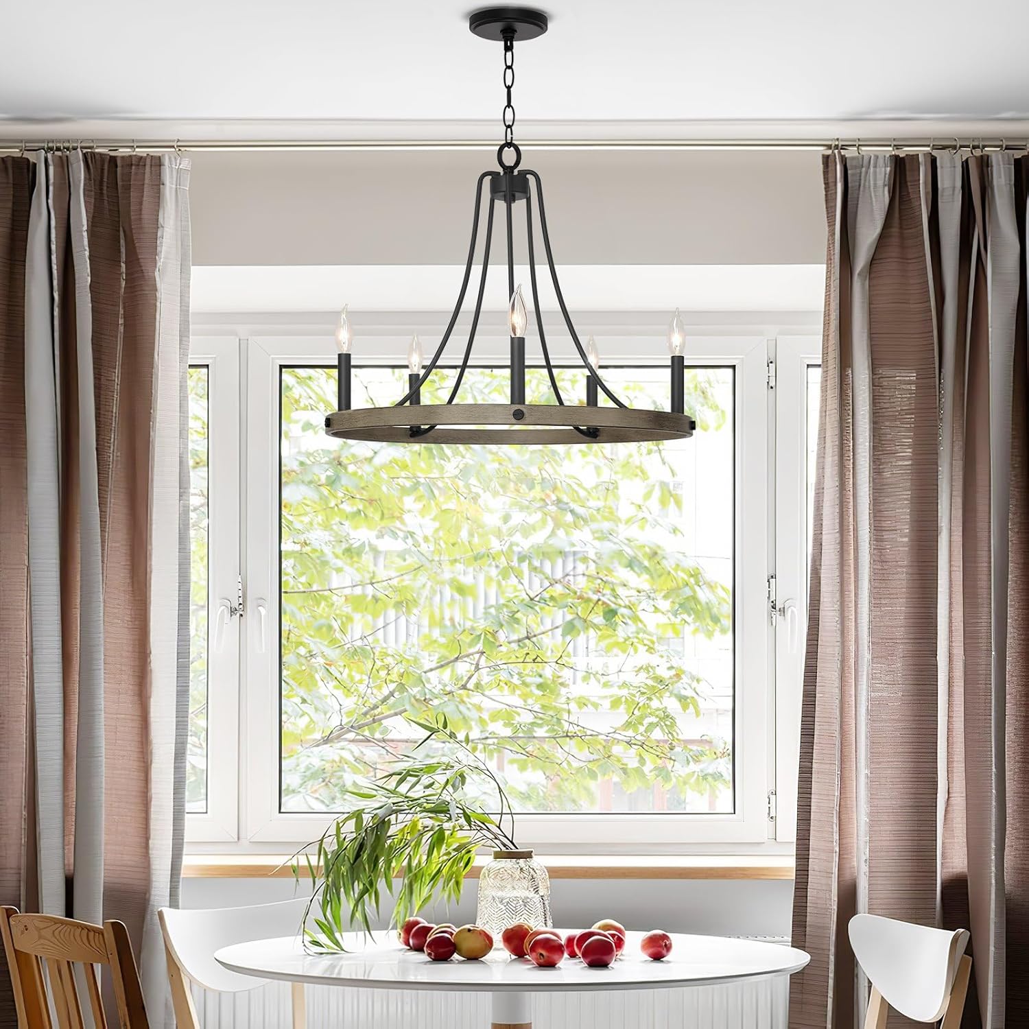 Fairbrook 25" Black and Smoked Birch Wagon Wheel Chandelier