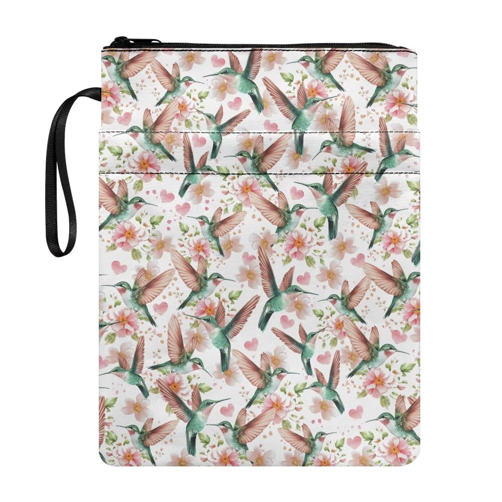 Wanyint Book Cover Book Sleeve with Zipper and Front Pocket 11.7 x 8.4 Inch Durable Book Protector for Women Men Teacher Reader, Hummingbird Flower Love