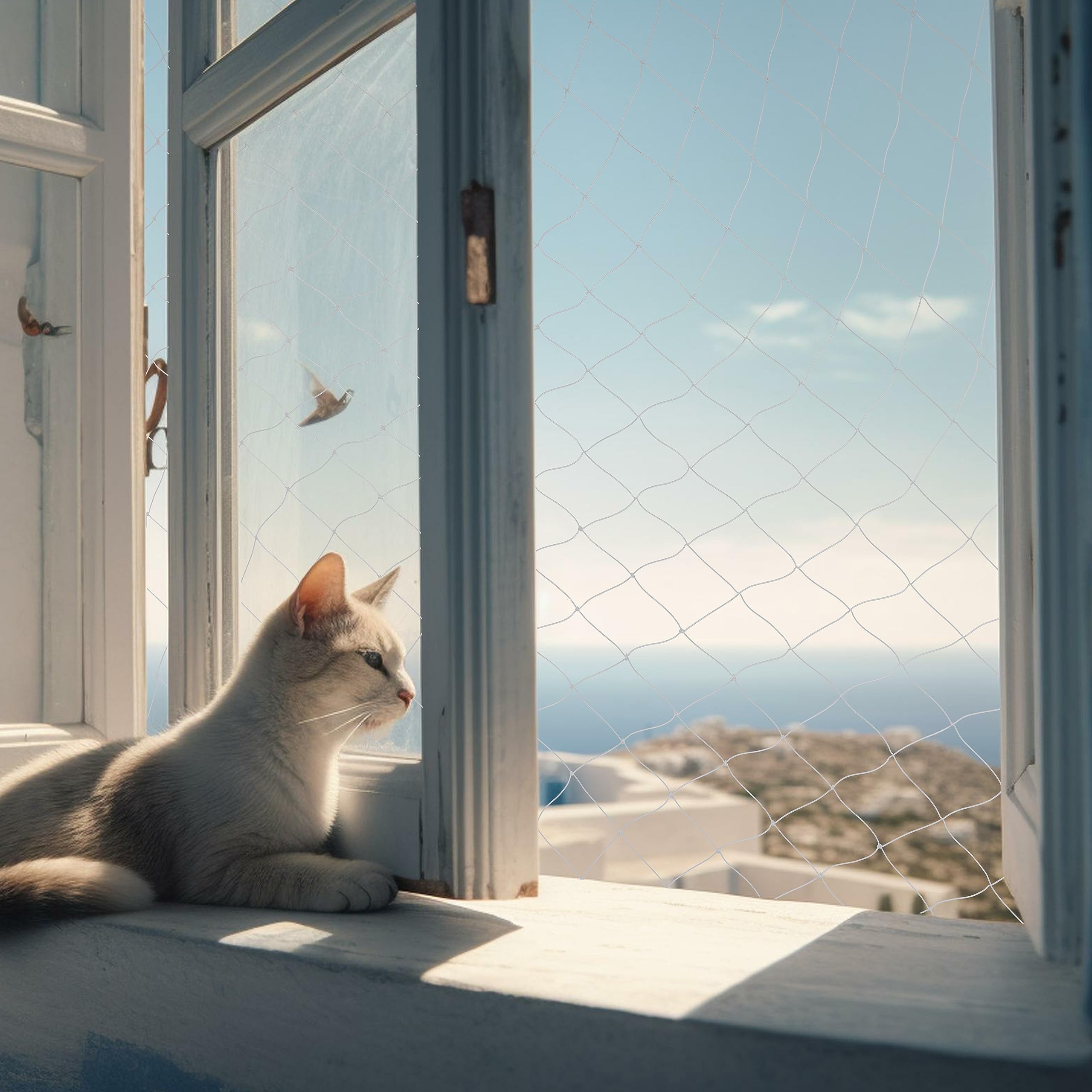 Katzennetz 12x3 Meter für Balkon transparent inklusive Befestigungsmaterial, Katzenschutznetz Katzengitter Schutznetz Sicherheitsnetz Balkonnetz für Katzen, Katzennetz für Balkon ohne Bohren