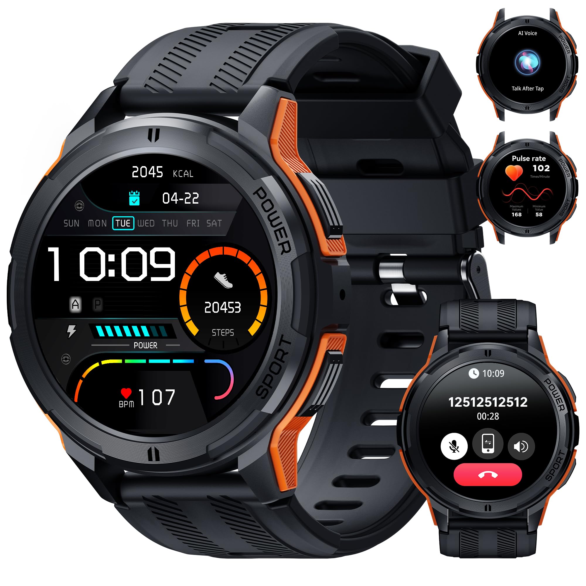 OUKITEL Smartwatch Uomo,Orologio Militare Smart Watch con Chiamate Vocale,1.43 AMOLED Screen 24/7 Sonno Cardiofrequenzimetro,100+ Sportive Fitness Tracker per iOS Android
