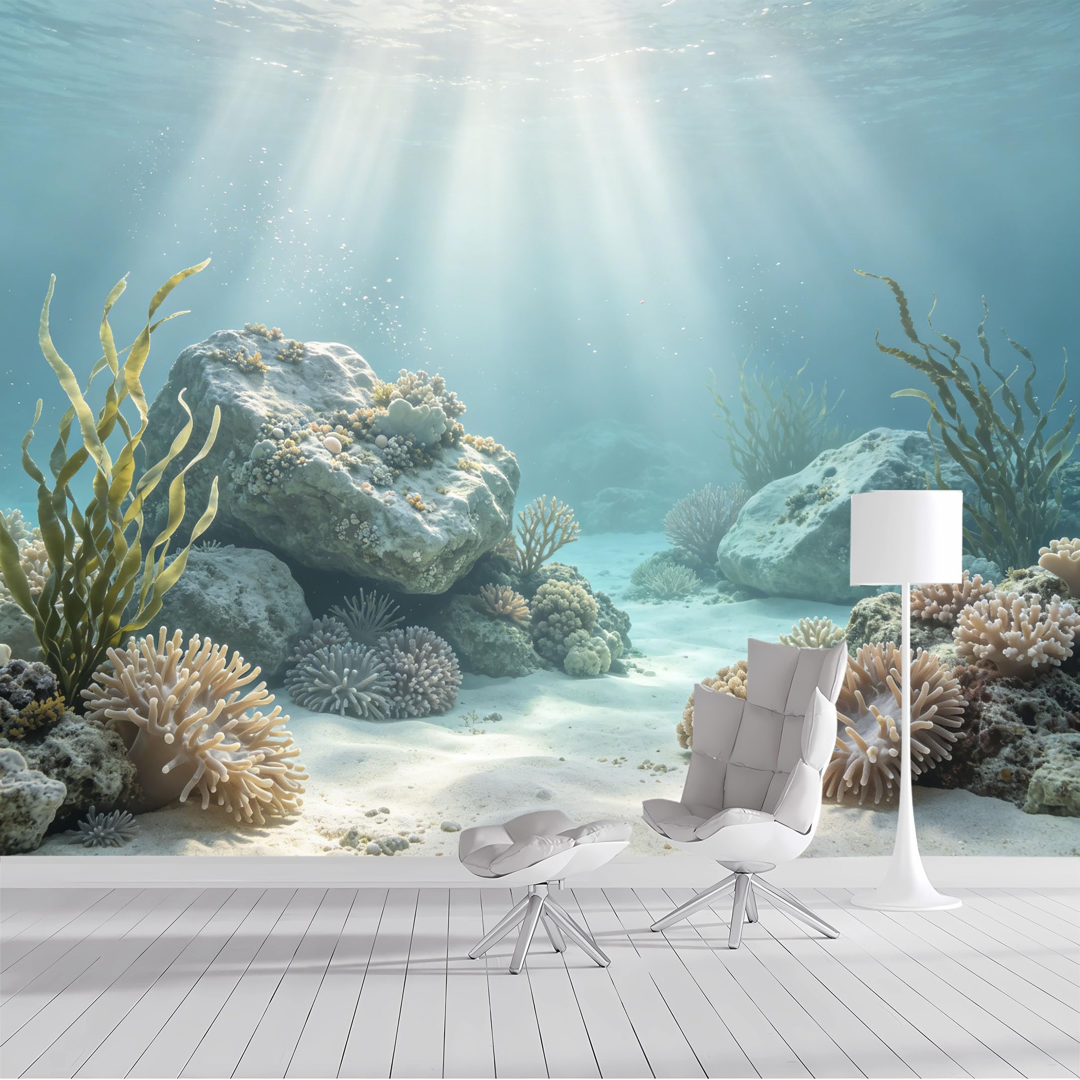 Custom Size Wall Mural Underwater Coral Reef Marine Life Ocean Landscape Seascape Watercolor SelfAdhesive Wall Fabric Removable Peel and Stick Wallpaper for Living Room Bedroom Bathroom