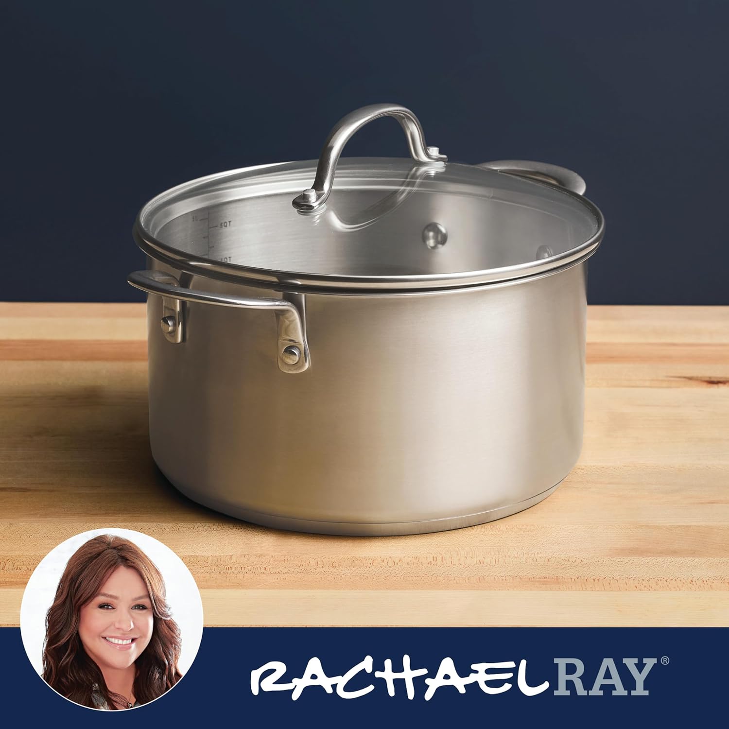 Rachael Ray Professional Stainless Steel Stockpot with Lid, Compatible with All Cooktops, Induction Ready, Dishwasher Safe, 6 Quart Stock Pot - Stainless Steel
