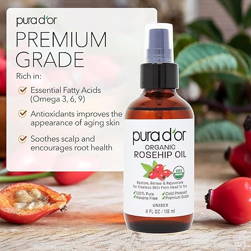 Miniatura 3 de Aceite de semillas de roseta orgánico Pura dor 4 oz 100  puro prensado en frío certificado por USDA orgánico tratamiento hidratante