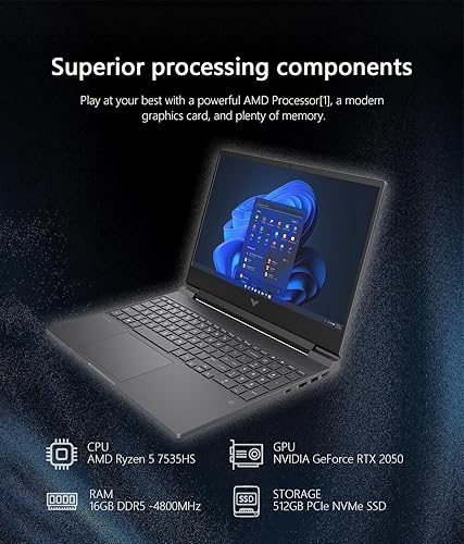 Miniatura 3 de HP Victus - Laptop para juegos de 15.6", 16 GB DDR5-4800 MHz RAM, AMD Ryzen 5 7535HS, 6 núcleos, 4.55 GHz, almacenamiento SSD PCIe NVMe de 512 GB,