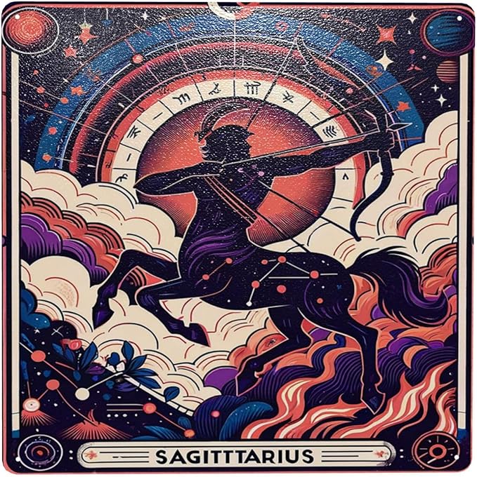 Sagittarius Centaur Zodiac Astrology Vintage Metal Signs Wall Art Decor Cosmic Star Sign Decor Tin Sign For Indoor Outdoor,Mystical Archer Horoscope Wall Pediment For Home,Bar,Man Cave,Gifts 12x12inch