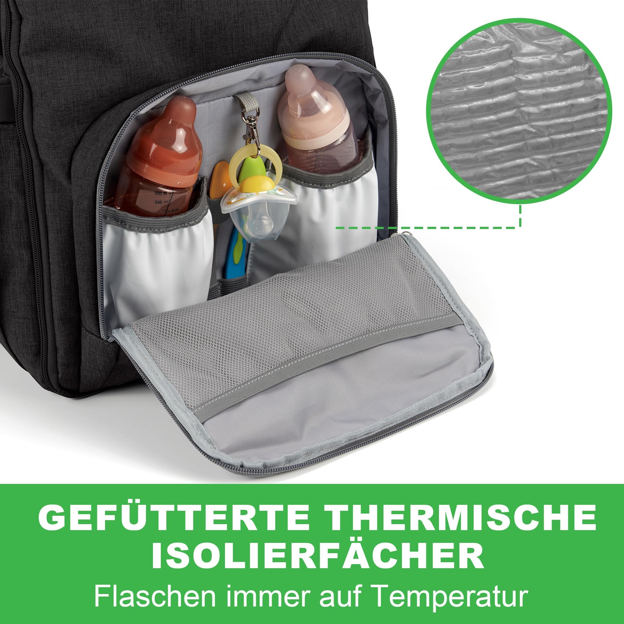 Brisby strapazierfähige Wickeltasche - Pflegetasche - mit Buggyhalterung - Schwarz