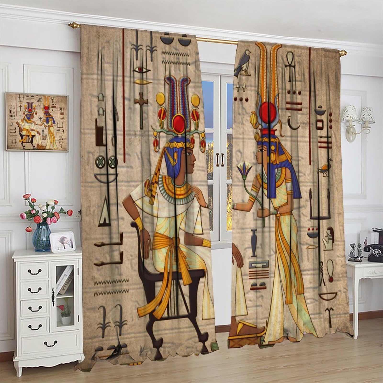 Amazon｜素朴な古代エジプトのカーテン、ビンテージアフリカ部族