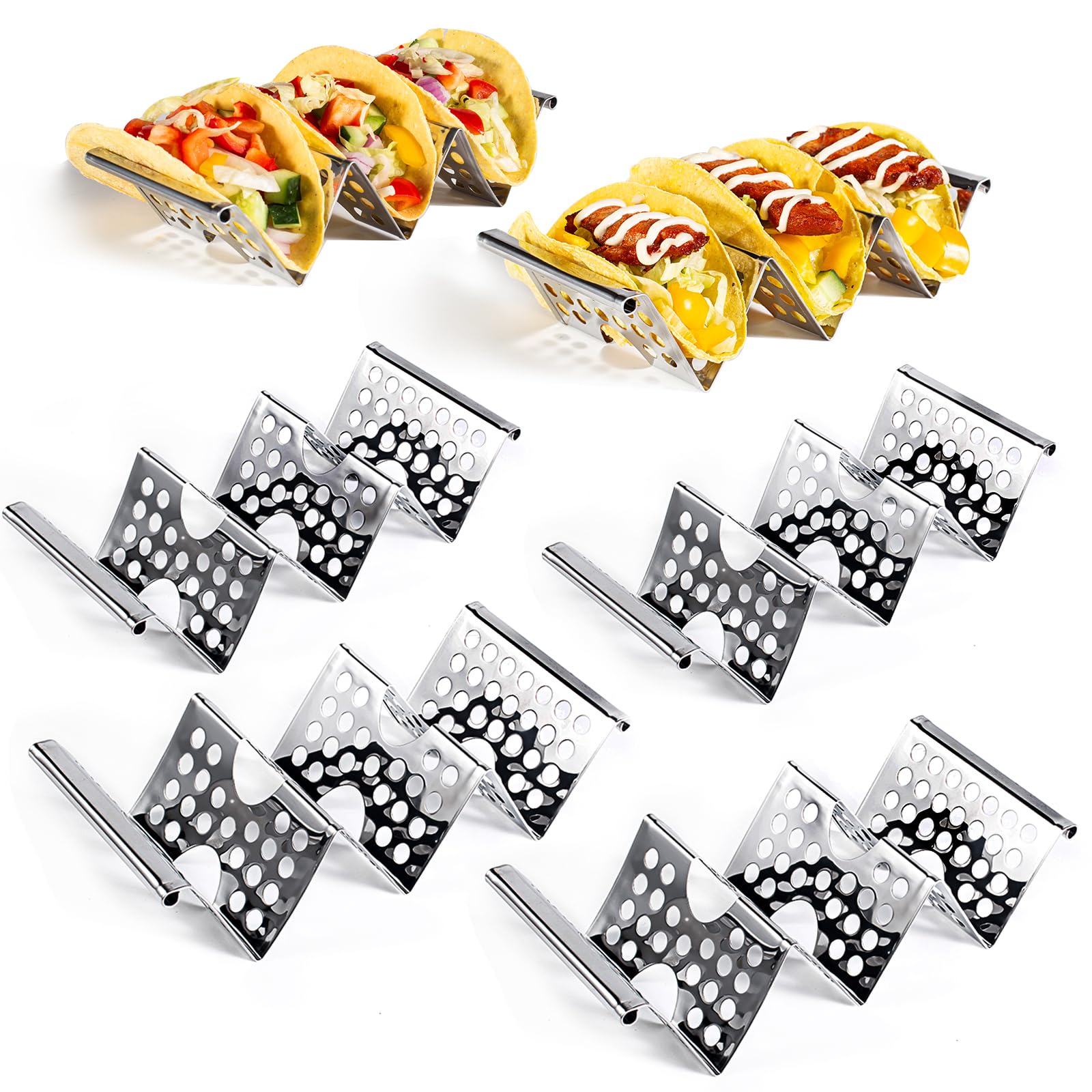 Taco Holders Set of 6, Stainless Steel Taco Holder Stand, Stylish Taco Shell Holders, Each Metal Taco Stands for 3 Tacos, Taco Rack Taco Serving Tray Oven, Grill and Dishwasher Safe