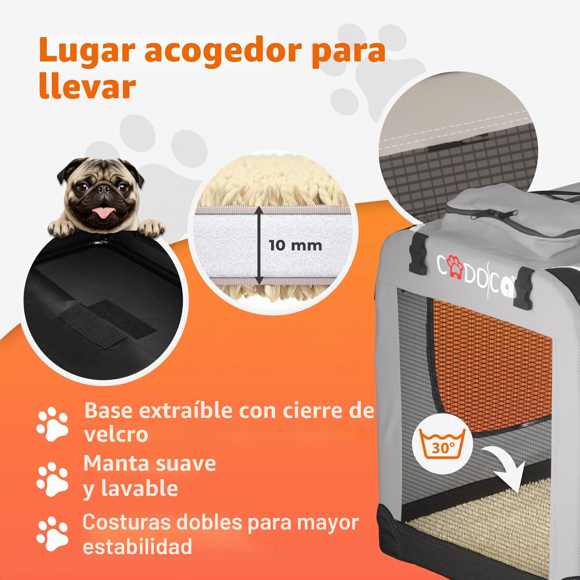 CADOCA® Transportín Mascotas Plegable con Alfombrilla Suave y Tazón Talla XXL 90x60x66cm Bolsa Viajes Transportadora Perros Gatos Gris