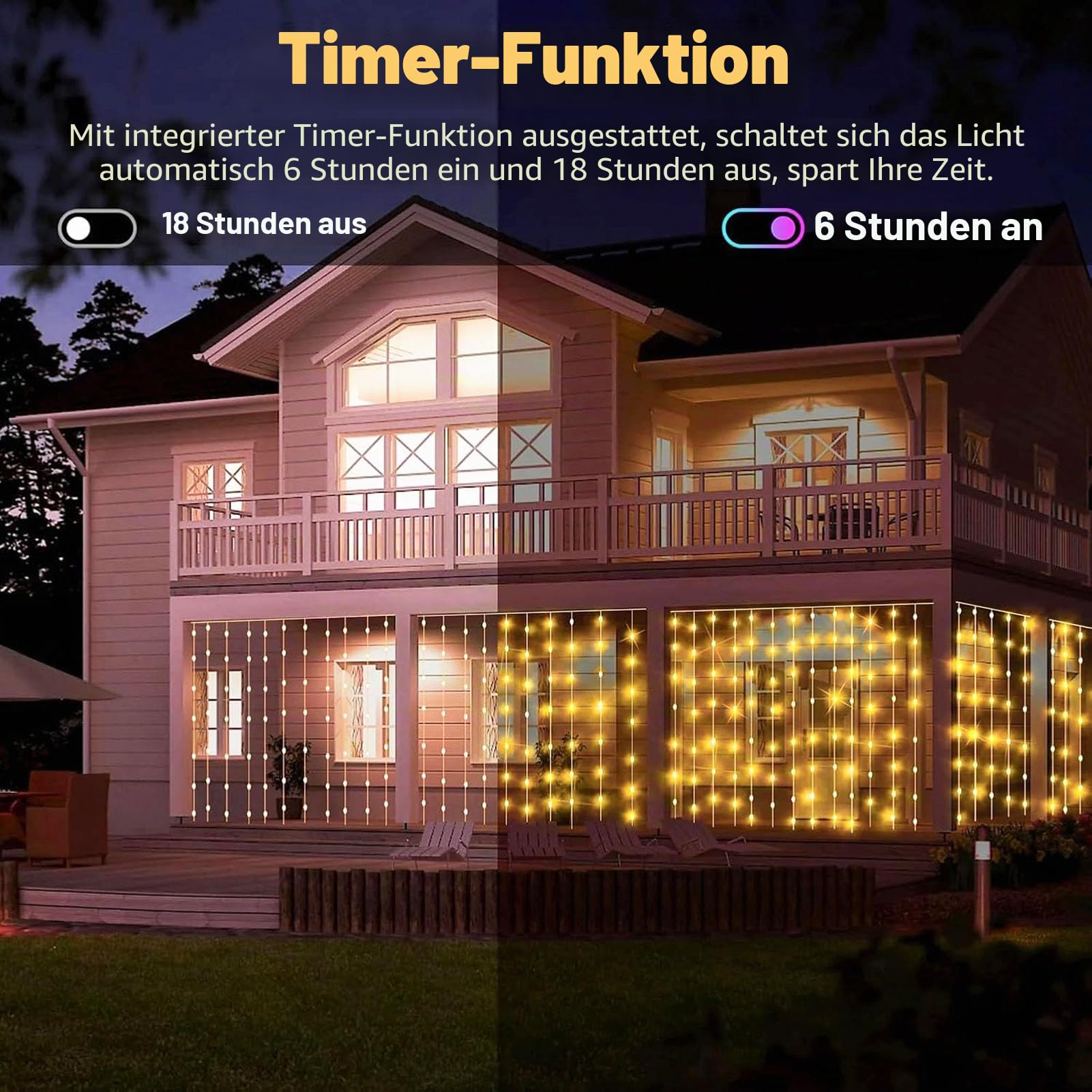 Cozymeow 2 Stück Lichtervorhang Aussen 6x3m 600 LED Lichterketten Vorhang | Stecker, Timer, 8 Modi, Wasserdicht Lichtervorhang Wand Balkon Pavillon Terrassen Hochzeit Weihnachten Geschäftlich Deko
