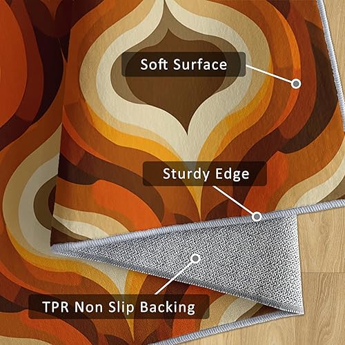 Miniatura 6 de 70s Rug 5x8 Retro Abstract Art Pattern, Washable Living Room Bedroom Area Rugs, 70s Retro Decor for Home, Soft Non Slip Indoor Carpet, Low Pile