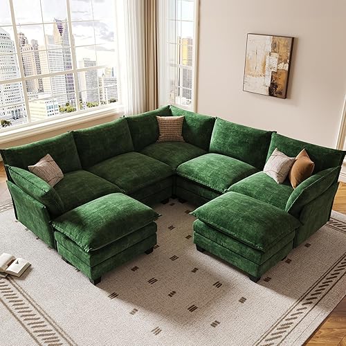 Miniatura 13 de KKL Sofá Cama Seccional Modular Grande de 91.3", Sofá Cama Convertible en Forma de J/L de 6 Plazas Sofá Nube con Otomana, Sofás Seccionales