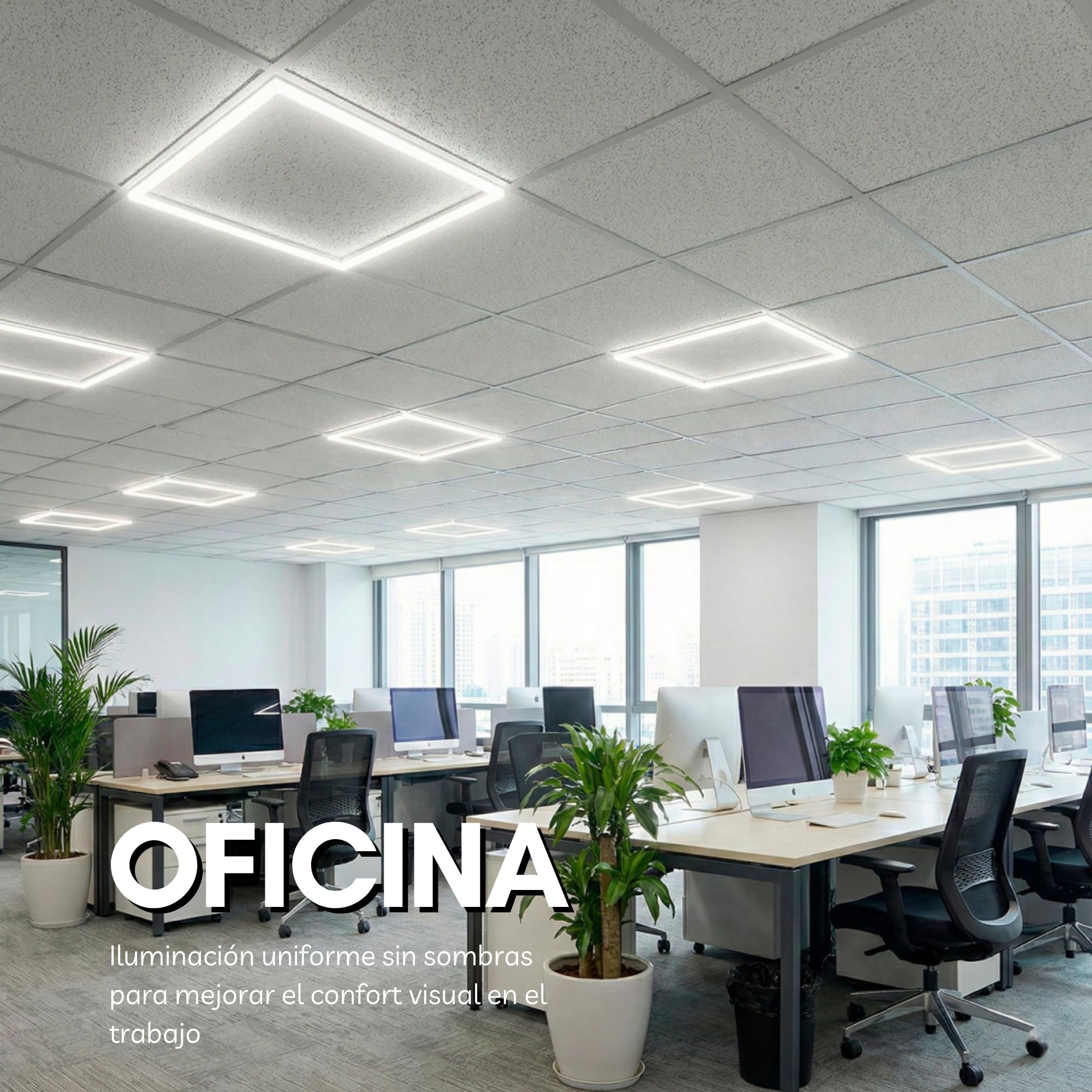 Panel Marco luminoso LED 60x60 48W Desmontable para techo técnico de placas. Iluminación eficiente para oficinas y comercios. Luz Neutra (4000ºK) - Garantía Europea 3 años