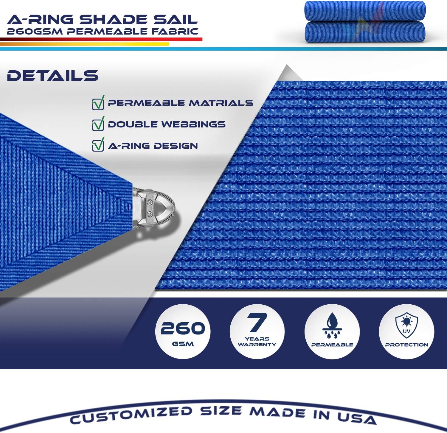 Windscreen4less 20' x 24' Sun Shade Sail with A-Ring Wire Rope Rectangle Outdoor Shade Cover for Deck Backyard Patio Garden (Blue)