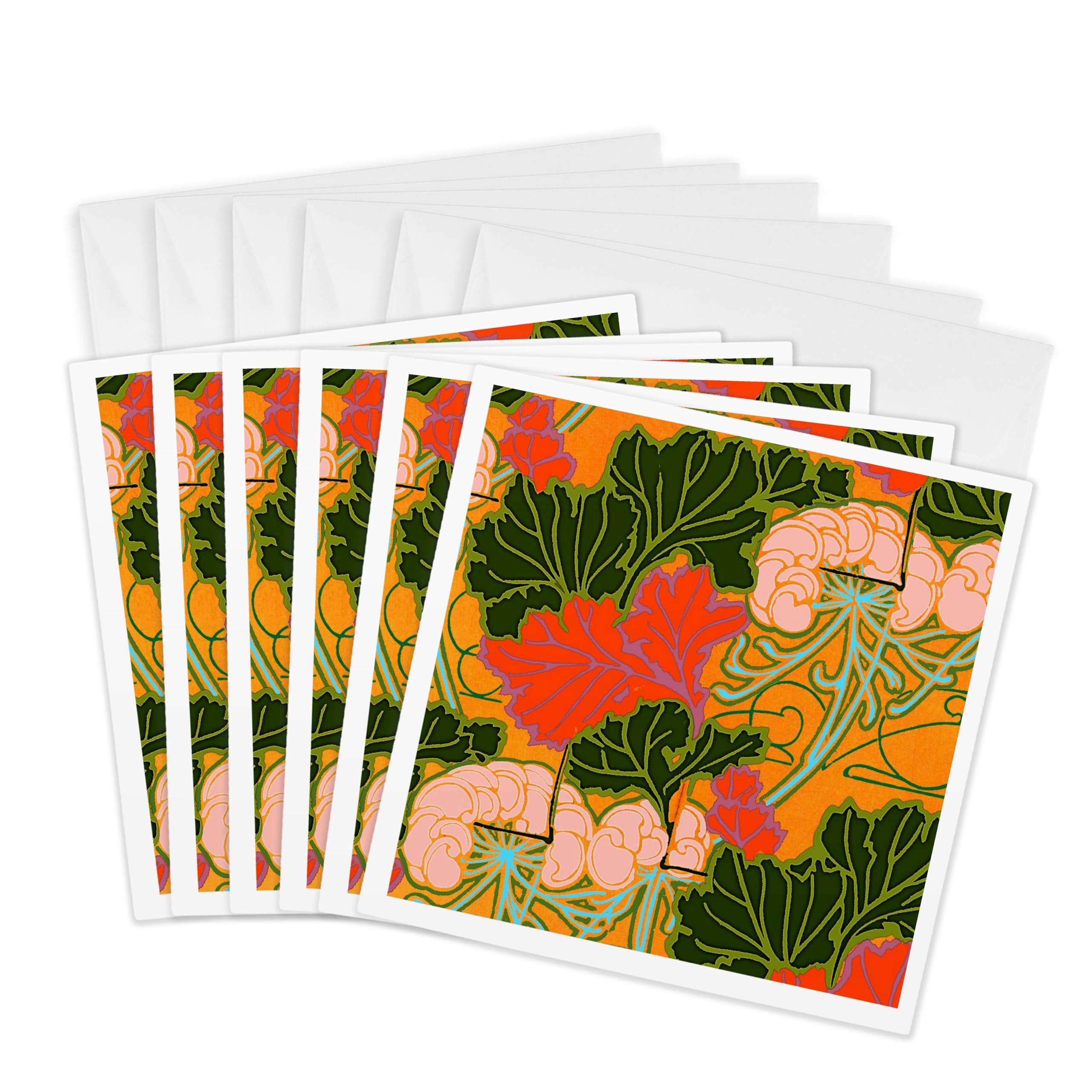 3dRose gc_11167_1 6 x 6-Inch "Orange and Green Garden" Greeting Card (Pack of 6)