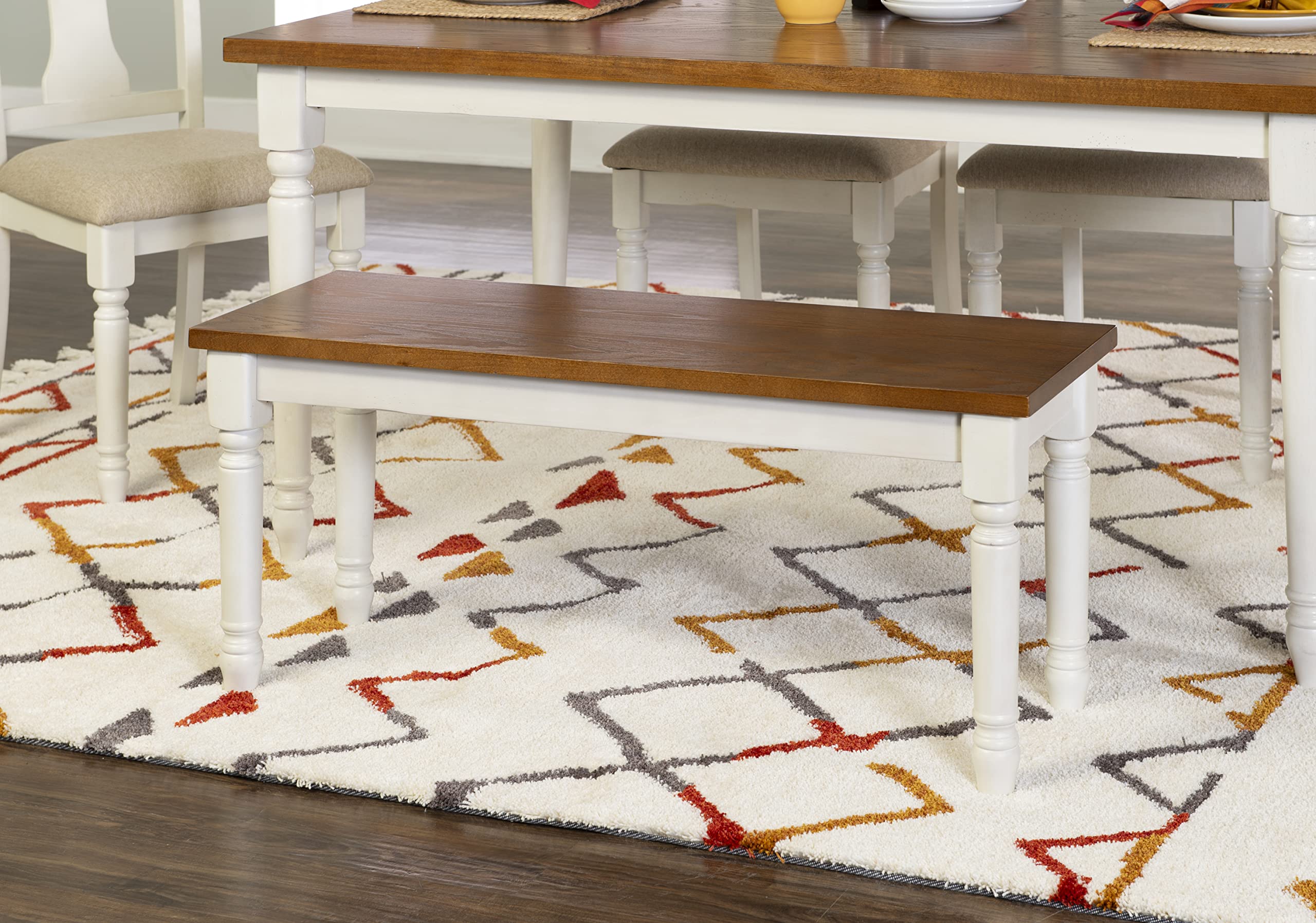 Willow White Backless Dining Bench with Honey Brown Wood Top by Powell