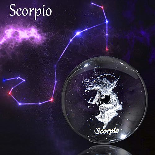 Miniatura 2 de Bola de constelación láser 3D Cristal 2.362 in Pisapapeles Esfera completa de cristal Fengshui con soporte de floración plateado plateado (escorpio)