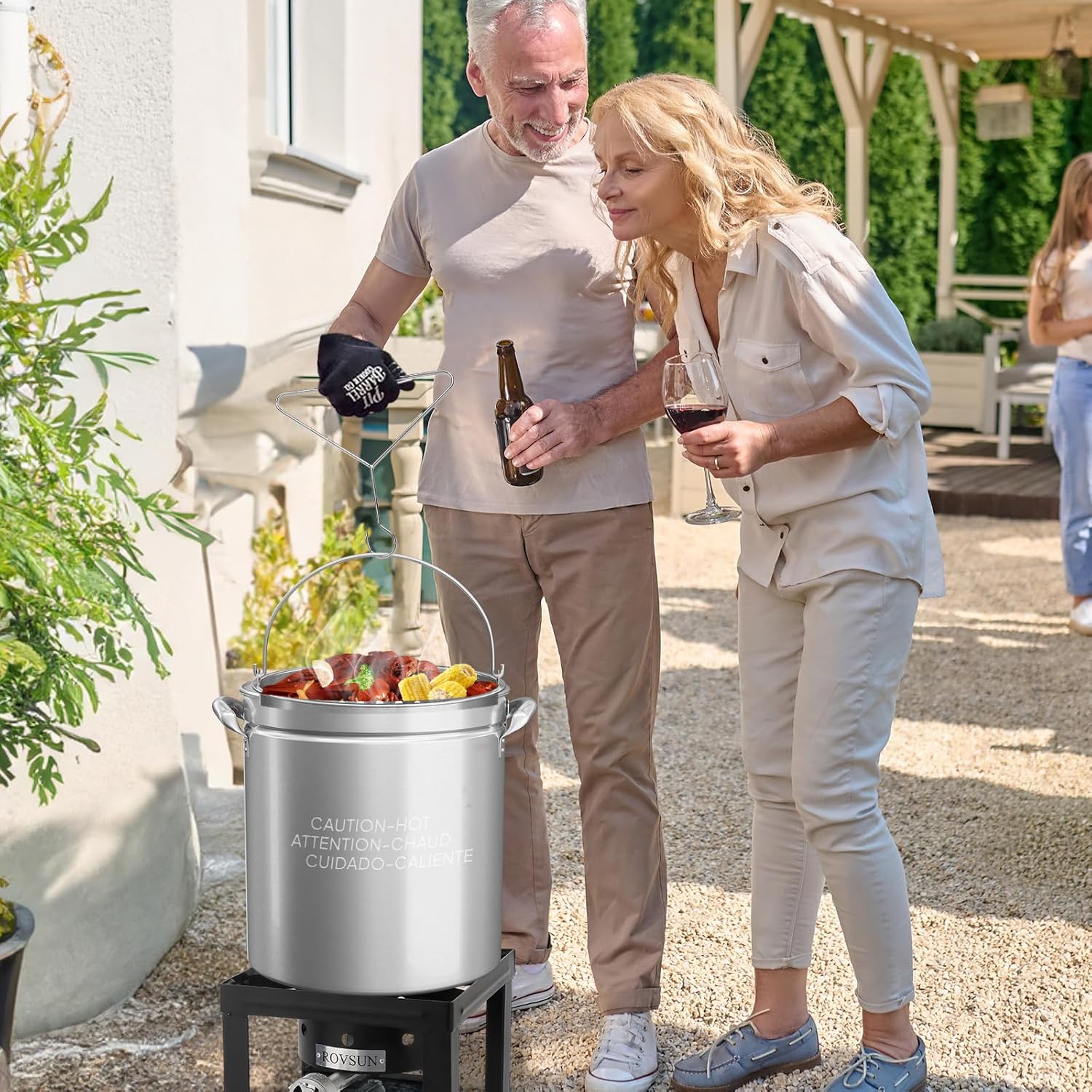 Bonnlo 36QT Turkey Fryer Pot with Steamer Basket, Lid & Lifting Hook, Stainless Steel Seafood Boil-Pot for Lobster, Crab & Shrimp, Heavy-Duty Deep Stockpot for Outdoor Boiling, Cooking & Frying