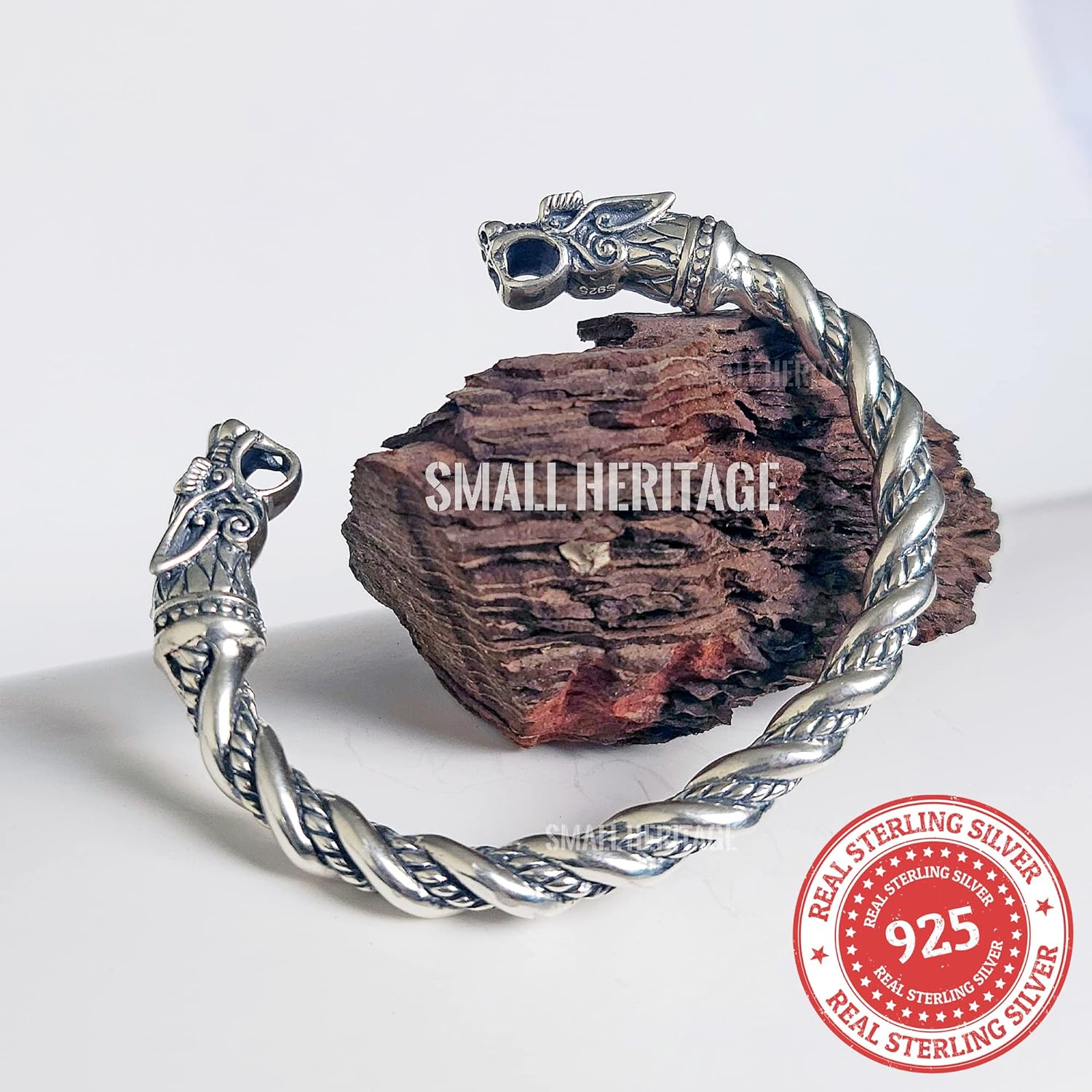 925 Sterling Silver Viking Bracelet Norse Cuff Medieval Style Arm Ring For Men