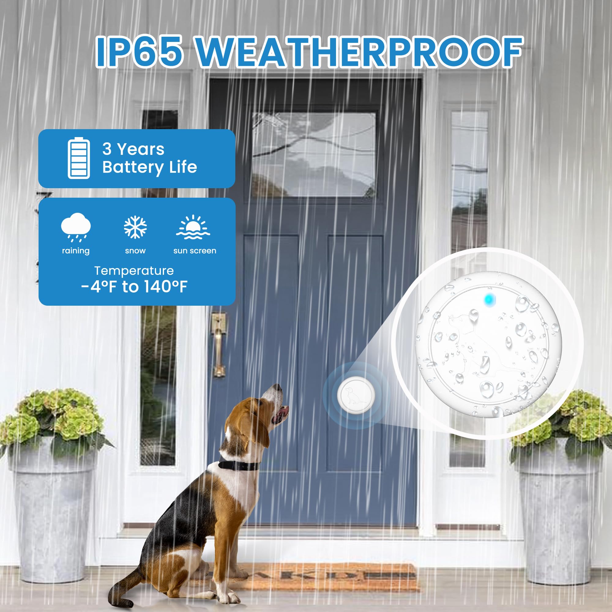 Timbre para perro para entrenamiento de orinal, timbre inalámbrico para puerta de perro que funciona a 1000 pies con botón táctil impermeable IP65, 32 melodías