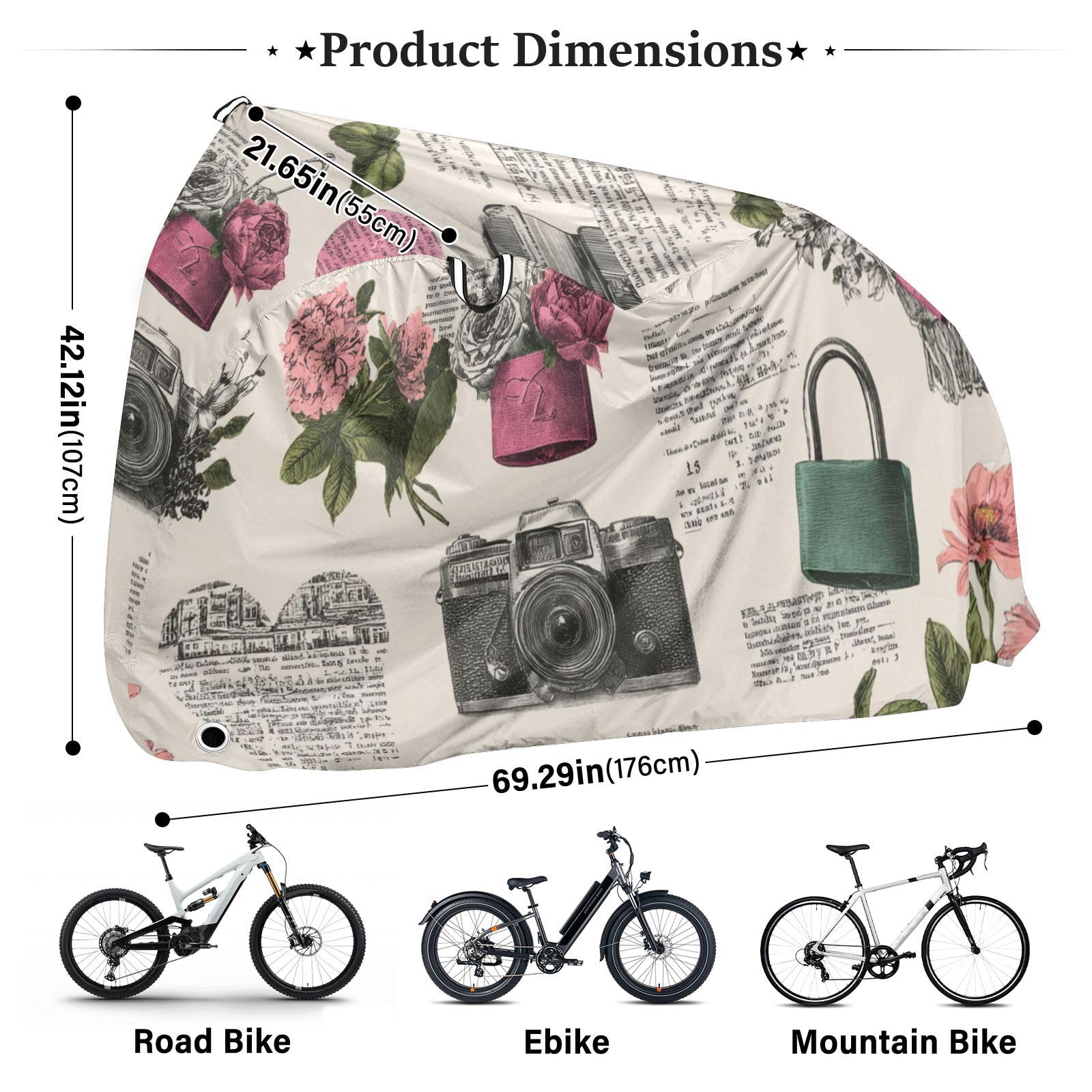 Housse de vélo rétro étanche avec trous de verrouillage - Résistante aux UV - Pour intérieur et extérieur - Convient à la plupart des protections pour vélo