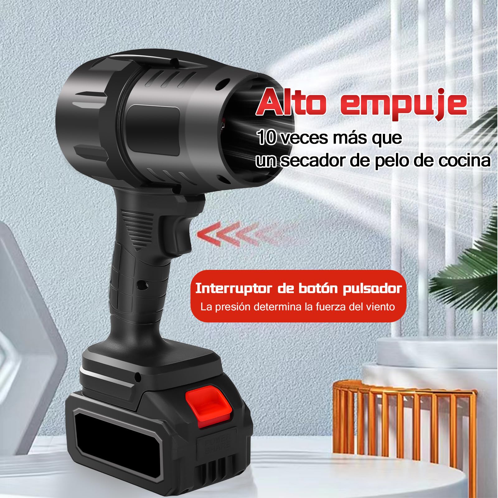Turbo Soplador De Hojas Inalámbrico, 800W 35000rpm Potente Soplador De Aire PortáTil Mini Soplador Turbo De Mano Con 1300mah Batería, Secador De Coche Para Jardín, Coche, Patio, Nieve