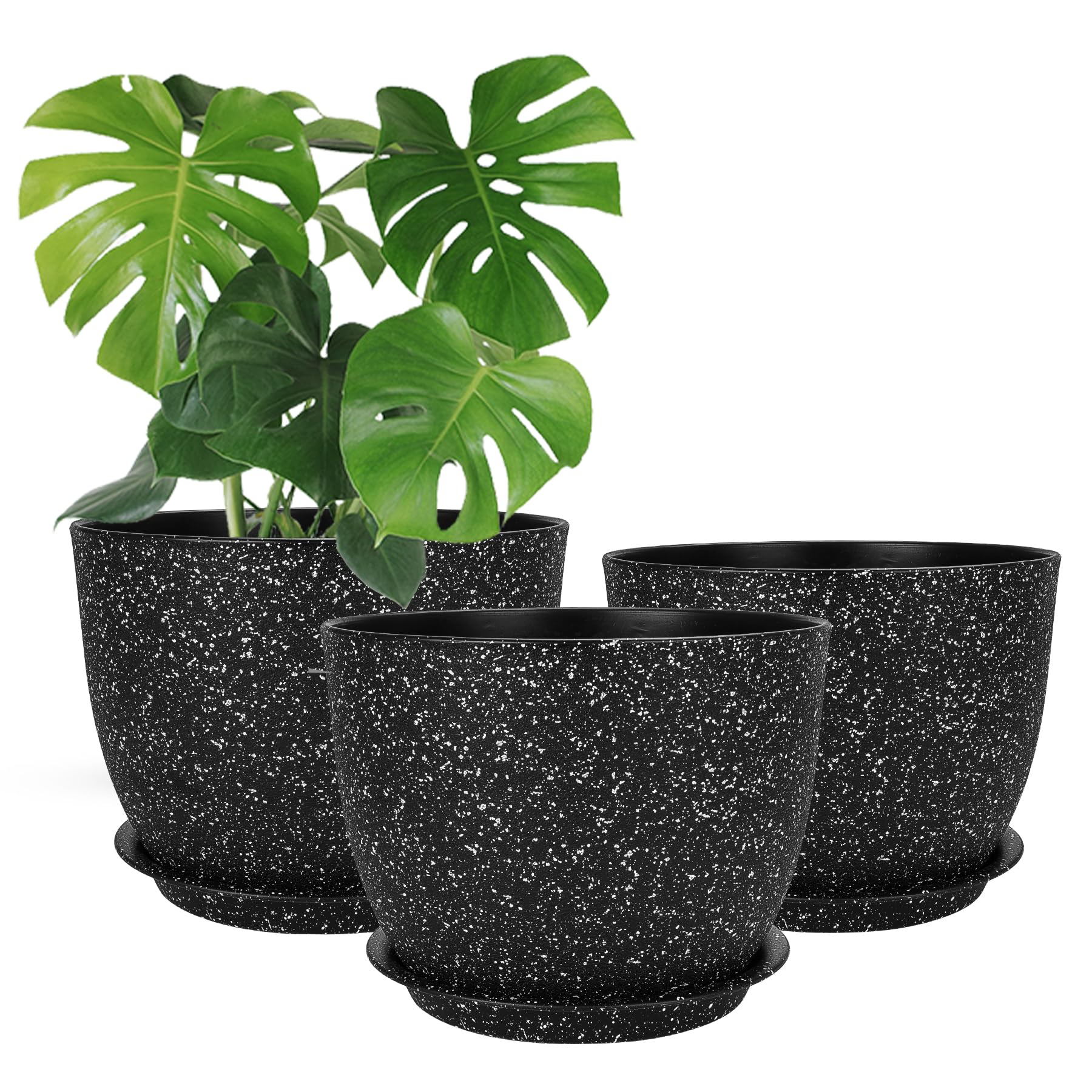 CSYY 25/23/20cm Plant Pots Indoor, Large Plastic Plant Pots, Flower Pots Outdoor Self Watering Indoor Plant Pot with Drainage Holes and Tray, Plastic Planter for Garden House Plants(Black)