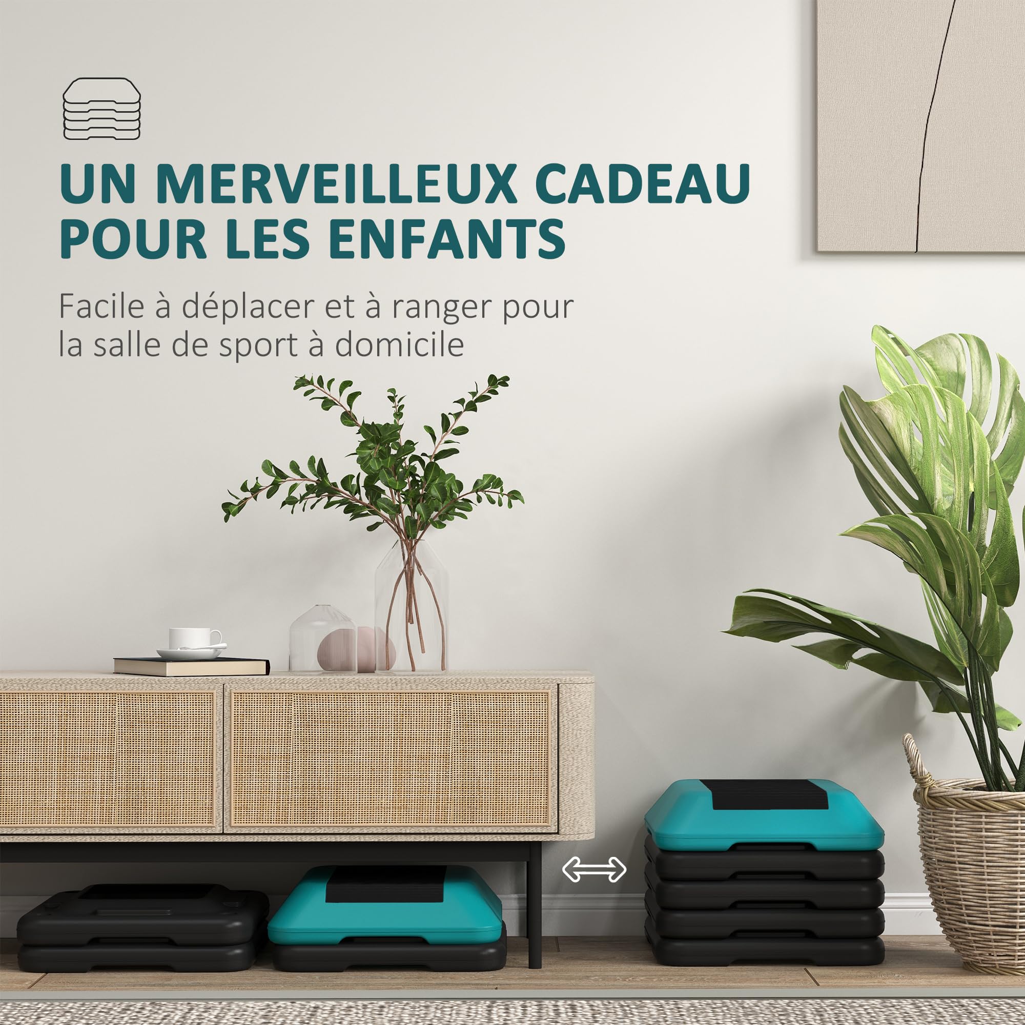 SPORTNOW Aerobic Stepper Marche d'exercice avec 5 Hauteur réglable de 10/15/20/25/30 cm Stepper de Fitness Charge 150 kg pour entraînement à la Maison Gym Bleu