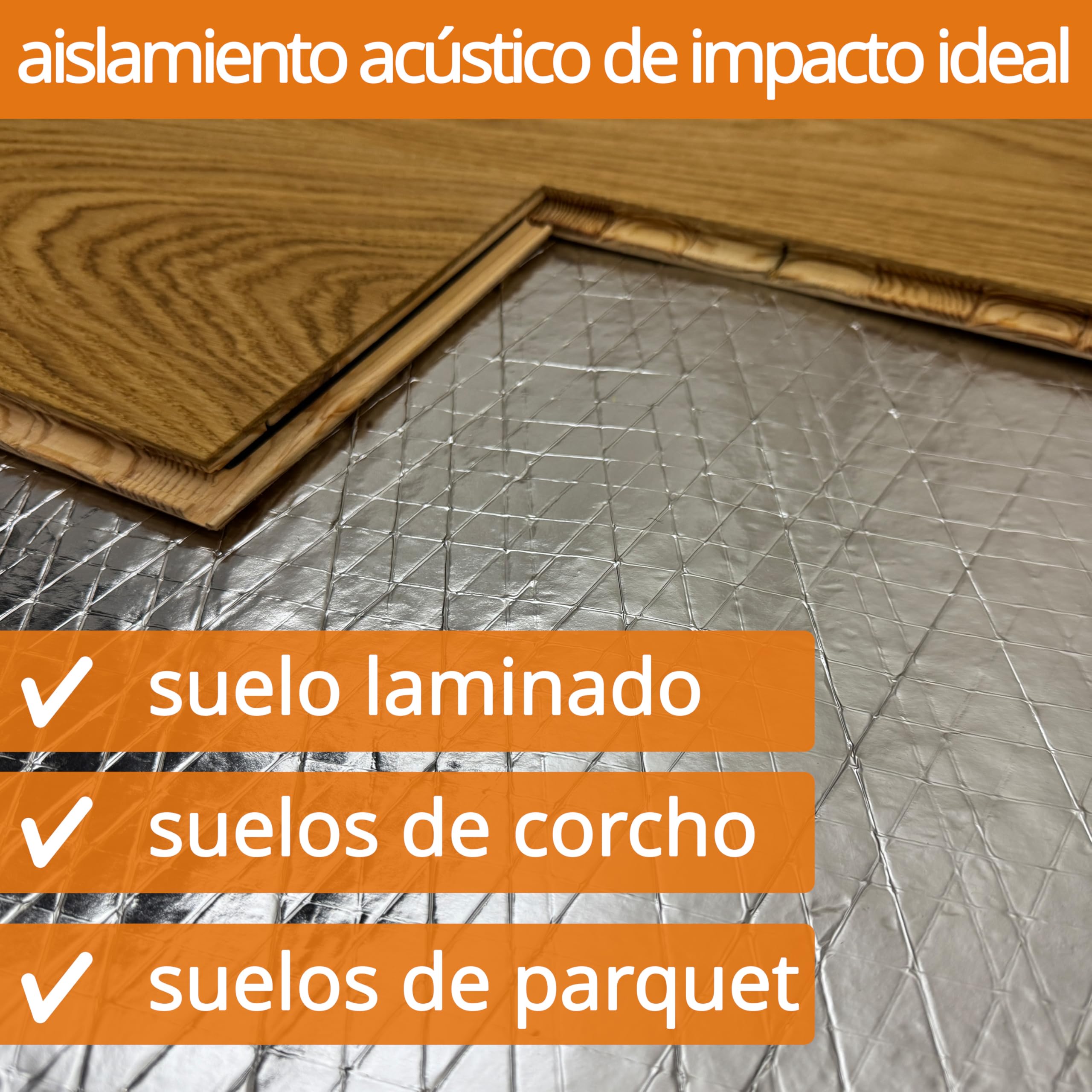 50 m² | Aislamiento acústico de impacto uficell® TOPSONIC AKUSTIC ALU - 3 mm de espesor - ideal para calefacción por suelo radiante (3 mm de espesor, 50 m² / 5 rollos de 10 m)