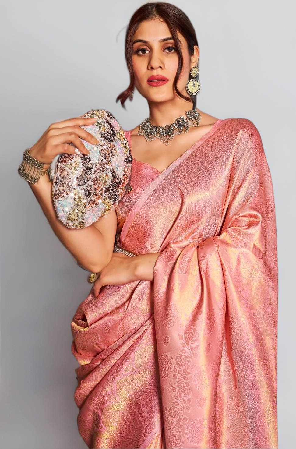 SWORNOF Womens Kanjivaram Silk Saree with Zari Woven Saree With Blouse Piece