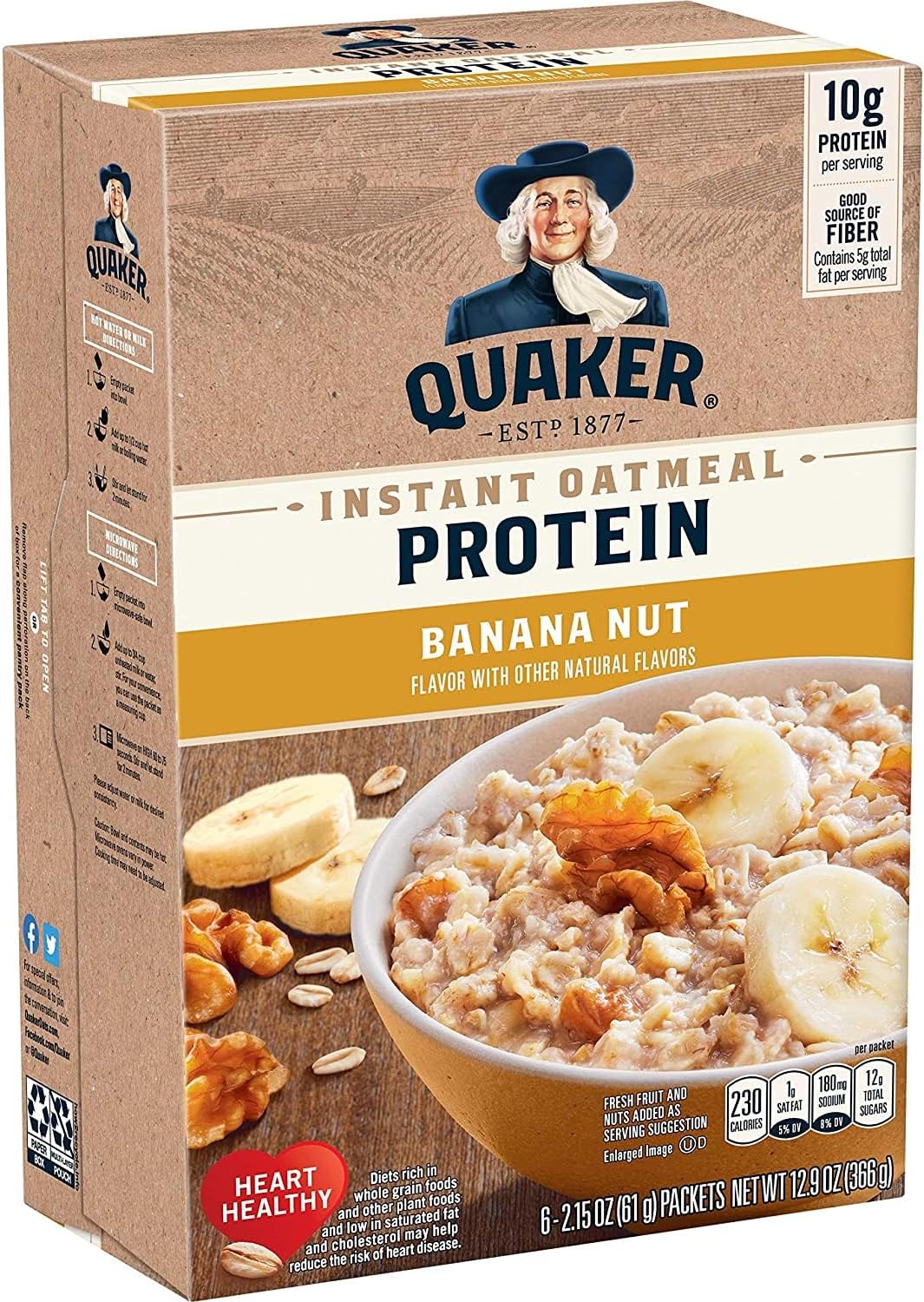 Instant Oatmeal Protein Banana Nut Flavor 6 Count, 12.9oz Box (Pack of 2)