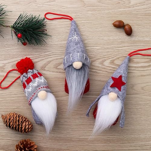 Miniatura 3 de D-FantiX Juego de 6 adornos de Navidad de gnomo, hechos a mano, gnomos suecos Tomte, adornos decorativos de felpa para colgar en el árbol,
